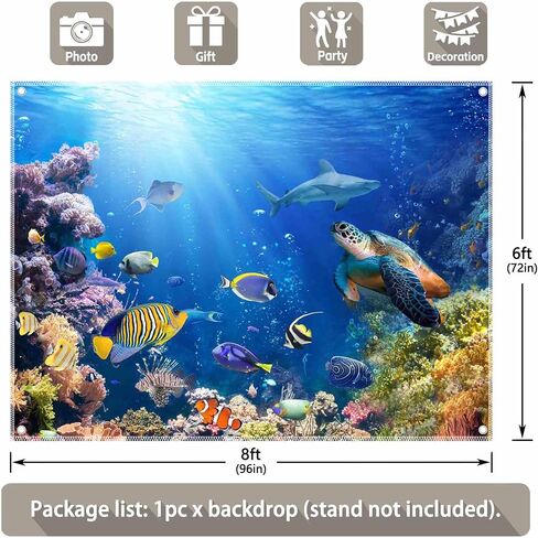 7x5ft Under The Sea Photography Backdrop Ocean Background | Underwater World, Baby Shower Party Supplies, Aquarium Coral Banner, Birthday Photo Booth, Polyester, Grommets, 1PC in Saudi Arabia