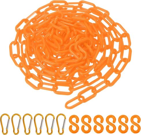 PATIKIL 13Ft Plastic Chain Barrier, Safety Link Chain Stanchion with 6 S-Hooks and 6 Clips for Crowd Control at Driveway Elevator Parking Lot, Yellow in Saudi Arabia