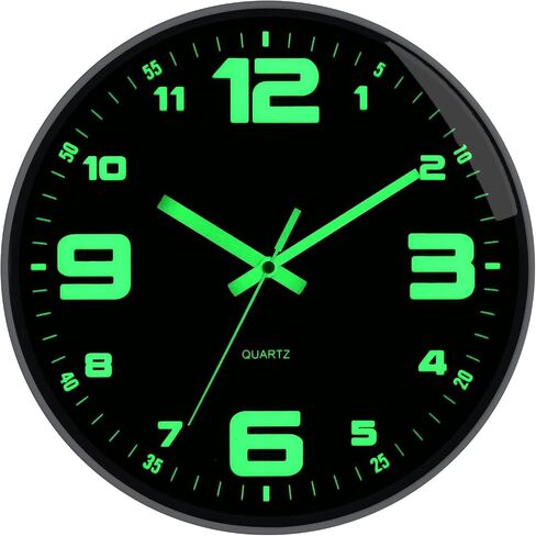 kinatime Wall Clocks Battery Operated - Glow in The Dark Wall Clock Non-tick 12 inch Silent Wall Clock for Bedroom Living Room and Office Decor in Saudi Arabia