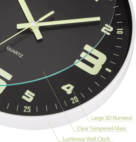 kinatime Wall Clocks Battery Operated - Glow in The Dark Wall Clock Non-tick 12 inch Silent Wall Clock for Bedroom Living Room and Office Decor in Saudi Arabia