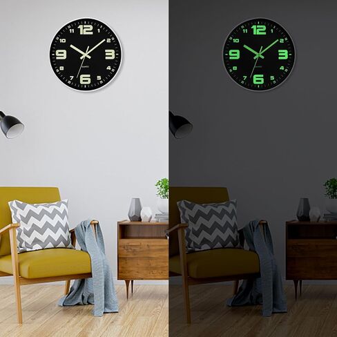 kinatime Wall Clocks Battery Operated - Glow in The Dark Wall Clock Non-tick 12 inch Silent Wall Clock for Bedroom Living Room and Office Decor in Saudi Arabia