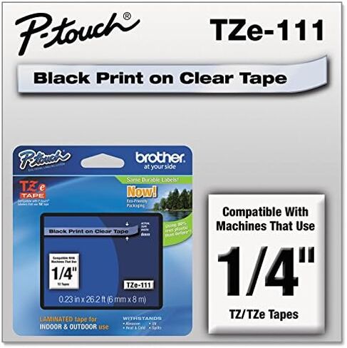 شريط Brother 1/4 بوصة مصفح باللون الأسود على شريط شفاف 1/Pkg 26.2 Ft لجميع ماكينات Tz P-Touch in Saudi Arabia