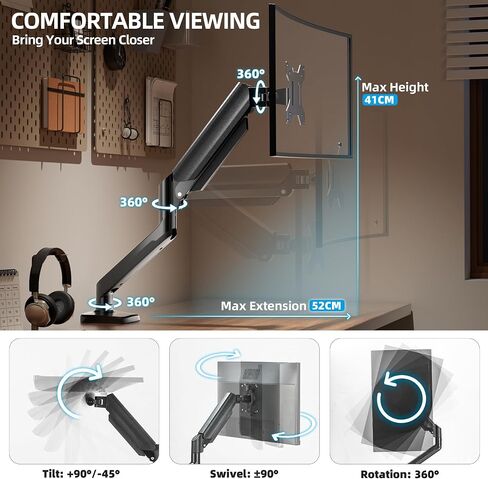 Curved Monitor Arm Full-Motion - Swivel Tilt Rotation Height Adjustable Monitor Mount Carry up to 20lbs Support 17",19",21",22",24",27",32" Ultrawide 34 inch Curved Screen in Saudi Arabia