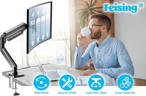 Curved Monitor Arm Full-Motion - Swivel Tilt Rotation Height Adjustable Monitor Mount Carry up to 20lbs Support 17",19",21",22",24",27",32" Ultrawide 34 inch Curved Screen in Saudi Arabia