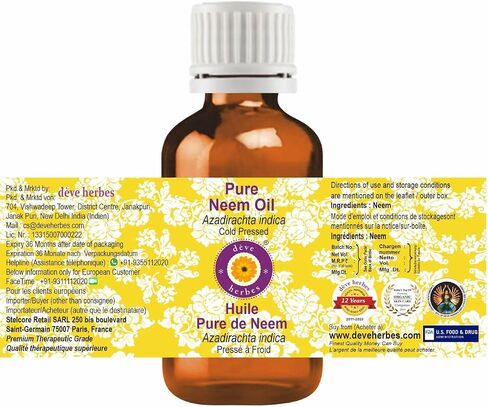 Deve Herbes Pure Neem Oil (Azadirachta Indica) with Internal Plastic Euro Dropper 100% Natural Therapeutic Grade Cold Pressed 50ml (1.69 oz) in Saudi Arabia