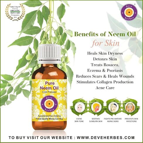 Deve Herbes Pure Neem Oil (Azadirachta Indica) with Internal Plastic Euro Dropper 100% Natural Therapeutic Grade Cold Pressed 50ml (1.69 oz) in Saudi Arabia