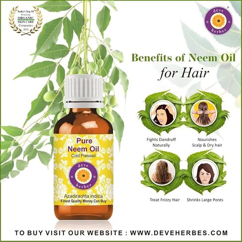 Deve Herbes Pure Neem Oil (Azadirachta Indica) with Internal Plastic Euro Dropper 100% Natural Therapeutic Grade Cold Pressed 50ml (1.69 oz) in Saudi Arabia