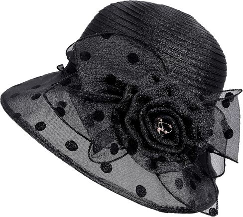 قبعات Lovful الأورجانزا ديربي للنساء، قبعات صيفية واسعة الحواف قابلة للطي، رائعة لحفلات الشاي النسائية in Kuwait