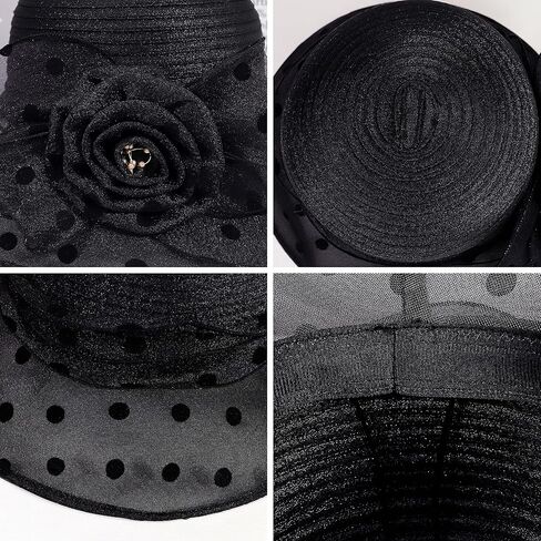 قبعات Lovful الأورجانزا ديربي للنساء، قبعات صيفية واسعة الحواف قابلة للطي، رائعة لحفلات الشاي النسائية in Kuwait