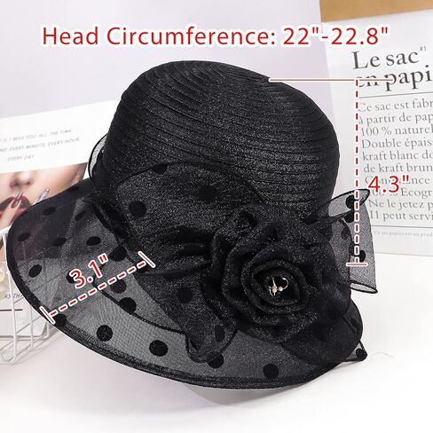 قبعات Lovful الأورجانزا ديربي للنساء، قبعات صيفية واسعة الحواف قابلة للطي، رائعة لحفلات الشاي النسائية in Kuwait