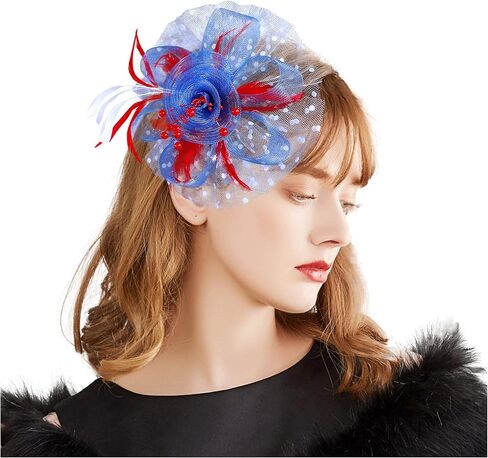 قبعة رائعة للنساء لحفلات الشاي، أغطية رأس لحفلات الشاي الفاخرة، مشبك شعر من الريش الشبكي على شكل زهرة in Kuwait