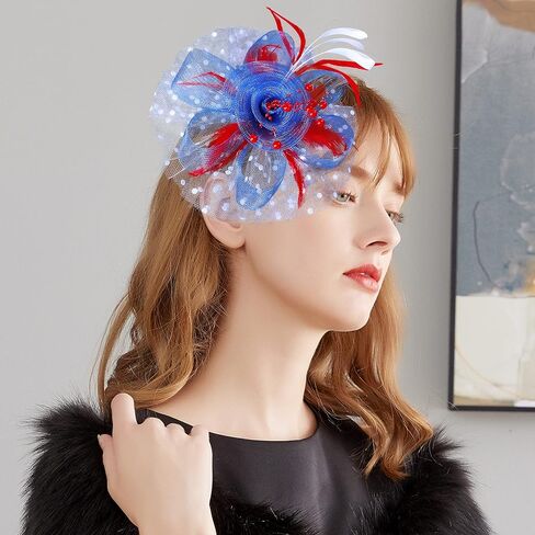 قبعة رائعة للنساء لحفلات الشاي، أغطية رأس لحفلات الشاي الفاخرة، مشبك شعر من الريش الشبكي على شكل زهرة in Kuwait