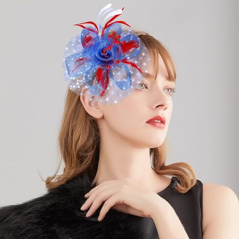 قبعة رائعة للنساء لحفلات الشاي، أغطية رأس لحفلات الشاي الفاخرة، مشبك شعر من الريش الشبكي على شكل زهرة in Kuwait