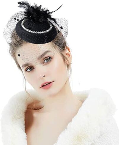 Vintage Fascinator Women's Kentucky Derby Hat Flower Tea Party Hat Pearl Veil Pillbox Hat Feather Headband 20s Fascinators in Saudi Arabia