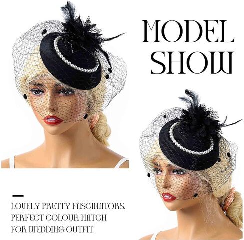 Vintage Fascinator Women's Kentucky Derby Hat Flower Tea Party Hat Pearl Veil Pillbox Hat Feather Headband 20s Fascinators in Saudi Arabia
