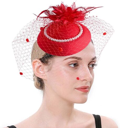 خمر الفاسناتور المرأة كنتاكي ديربي قبعة شاي بالأعشاب المزهرة قبعة حفلات اللؤلؤ الحجاب علبة مستديرة قبعة ريشة عقال 20s قطع زينة in Kuwait