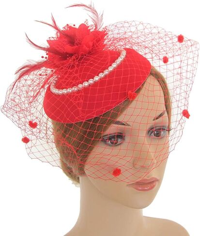 خمر الفاسناتور المرأة كنتاكي ديربي قبعة شاي بالأعشاب المزهرة قبعة حفلات اللؤلؤ الحجاب علبة مستديرة قبعة ريشة عقال 20s قطع زينة in Kuwait