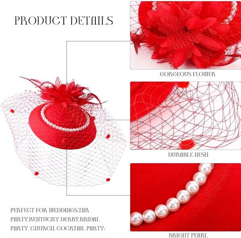 خمر الفاسناتور المرأة كنتاكي ديربي قبعة شاي بالأعشاب المزهرة قبعة حفلات اللؤلؤ الحجاب علبة مستديرة قبعة ريشة عقال 20s قطع زينة in Kuwait