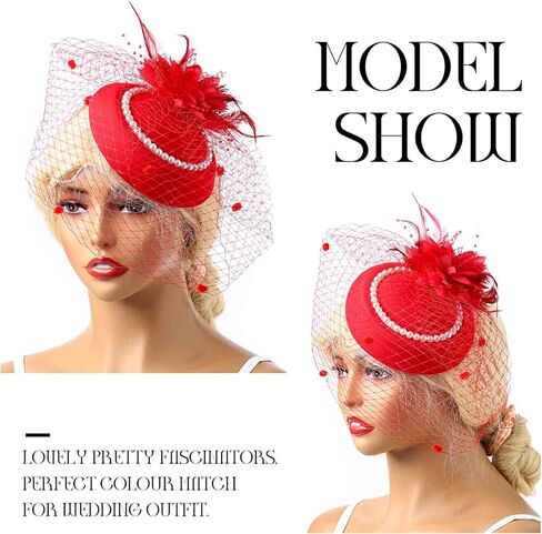 خمر الفاسناتور المرأة كنتاكي ديربي قبعة شاي بالأعشاب المزهرة قبعة حفلات اللؤلؤ الحجاب علبة مستديرة قبعة ريشة عقال 20s قطع زينة in Kuwait