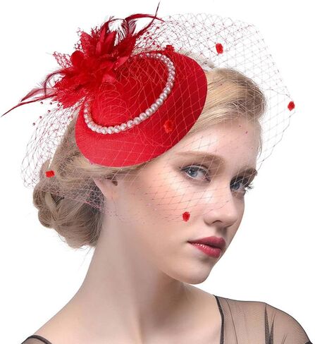 خمر الفاسناتور المرأة كنتاكي ديربي قبعة شاي بالأعشاب المزهرة قبعة حفلات اللؤلؤ الحجاب علبة مستديرة قبعة ريشة عقال 20s قطع زينة in Kuwait