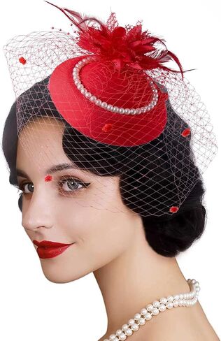 خمر الفاسناتور المرأة كنتاكي ديربي قبعة شاي بالأعشاب المزهرة قبعة حفلات اللؤلؤ الحجاب علبة مستديرة قبعة ريشة عقال 20s قطع زينة in Kuwait