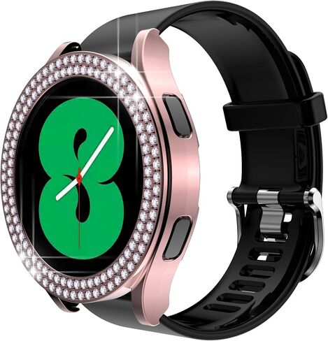 Compatible for Galaxy Watch 5 40mm 44mm Double Row Diamond PC Plating Bumper Bling Case Crystal Diamonds Shiny Glitter Frame Hard Protective Cover for Galaxy Watch 4 40mm 44mm (40mm, Silver) in Kuwait