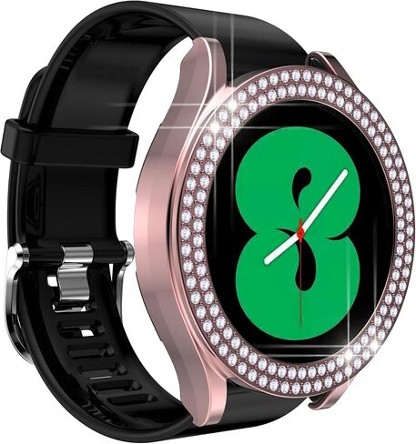 Compatible for Galaxy Watch 5 40mm 44mm Double Row Diamond PC Plating Bumper Bling Case Crystal Diamonds Shiny Glitter Frame Hard Protective Cover for Galaxy Watch 4 40mm 44mm (40mm, Silver) in Kuwait