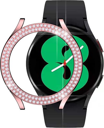 Compatible for Galaxy Watch 5 40mm 44mm Double Row Diamond PC Plating Bumper Bling Case Crystal Diamonds Shiny Glitter Frame Hard Protective Cover for Galaxy Watch 4 40mm 44mm (40mm, Silver) in Kuwait