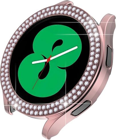 Compatible for Galaxy Watch 5 40mm 44mm Double Row Diamond PC Plating Bumper Bling Case Crystal Diamonds Shiny Glitter Frame Hard Protective Cover for Galaxy Watch 4 40mm 44mm (40mm, Silver) in Kuwait