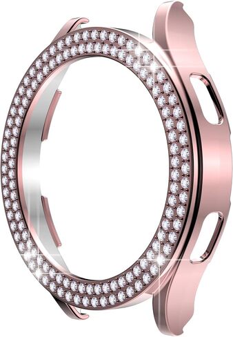 Compatible for Galaxy Watch 5 40mm 44mm Double Row Diamond PC Plating Bumper Bling Case Crystal Diamonds Shiny Glitter Frame Hard Protective Cover for Galaxy Watch 4 40mm 44mm (40mm, Silver) in Kuwait