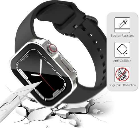 WINGLE متوافق مع حافظة حماية شاشة Apple Watch مقاس 41 ملم السلسلة 8 7، 4 عبوات ذات حافة مستقيمة مقاومة للماء وغطاء حماية كامل مع زجاج مقسى لسلسلة iWatch 8 7، أزرق/ذهبي/فضي/أسود in Kuwait