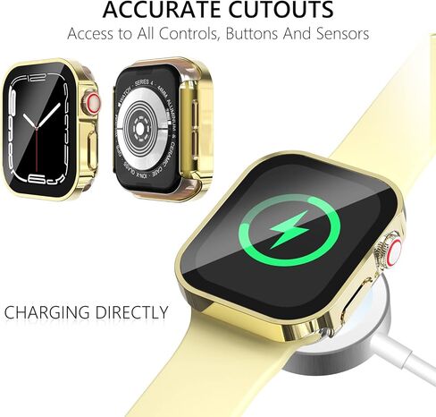 WINGLE متوافق مع حافظة حماية شاشة Apple Watch مقاس 41 ملم السلسلة 8 7، 4 عبوات ذات حافة مستقيمة مقاومة للماء وغطاء حماية كامل مع زجاج مقسى لسلسلة iWatch 8 7، أزرق/ذهبي/فضي/أسود in Kuwait