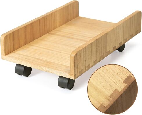 KIRIGEN Wood Computer Tower Stand with Wheels, Rolling PC Cart, Natural in Kuwait