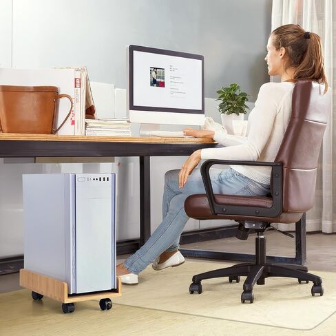 KIRIGEN Wood Computer Tower Stand with Wheels, Rolling PC Cart, Natural in Kuwait