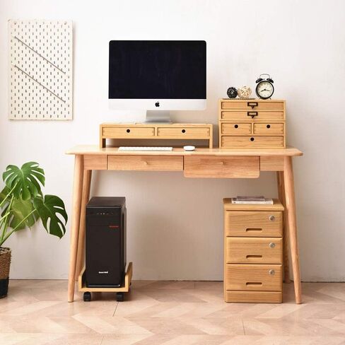 KIRIGEN Wood Computer Tower Stand with Wheels, Rolling PC Cart, Natural in Kuwait