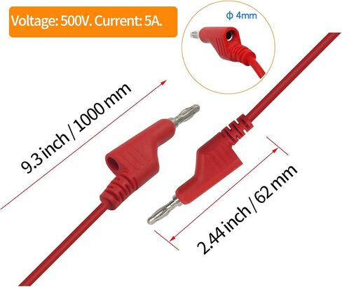 Makeronics 5 قطع من قابس الموز إلى مجموعة كابل خطاف اختبار Minigrabber | قابس موز قابل للتكديس 4 مم | 39.37 بوصة /1 متر أسلاك اختبار كهربائية مرنة 500 فولت/5 أمبير | 5 ألوان | 2 قطعة من مشابك التمساح in Kuwait