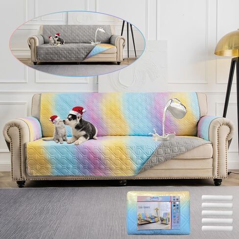 Waterproof Chair Covers 23 Inch Reversible Sofa Covers Reusable Printing Covers for Living Room Small Couch Cover for Single Seat Furniture Protector Geometric Patchwork Rainbow Ombre+Gray in Kuwait