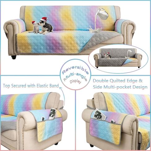 Waterproof Chair Covers 23 Inch Reversible Sofa Covers Reusable Printing Covers for Living Room Small Couch Cover for Single Seat Furniture Protector Geometric Patchwork Rainbow Ombre+Gray in Kuwait