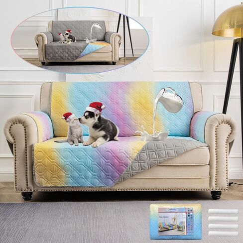 Waterproof Chair Covers 23 Inch Reversible Sofa Covers Reusable Printing Covers for Living Room Small Couch Cover for Single Seat Furniture Protector Geometric Patchwork Rainbow Ombre+Gray in Kuwait