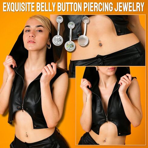RechicGu 15pcs Surgical Steel Belly Button Rings, 14G Belly Rings Hypoallergenic Stainless Steel Dangling Navel Piercing Belly Button Barbell Barbs Heart Flower Butterfly Body Jewelry for Women in Saudi Arabia