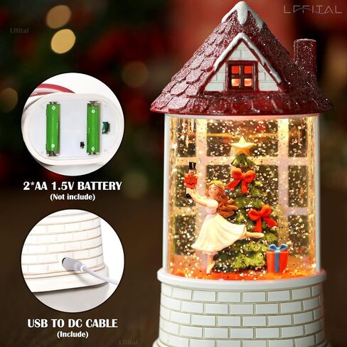 Christmas Snow Globe Ballerina Nutcracker Snow Globe Lantern with Music Glittering Lighted Christmas Tree and Clara Snow Globe Table Decoration for Girls,USB and Battery Operated, 8.2" in Saudi Arabia