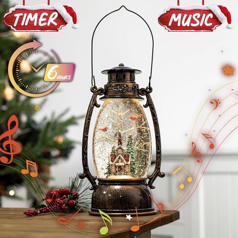 كرات ثلج عيد الميلاد المضيئة، كرات ثلجية موسيقية كبيرة لتزيين عيد الميلاد مع بريق دوامي، مؤقت 6 ساعات، تعمل بالبطارية/USB in Kuwait