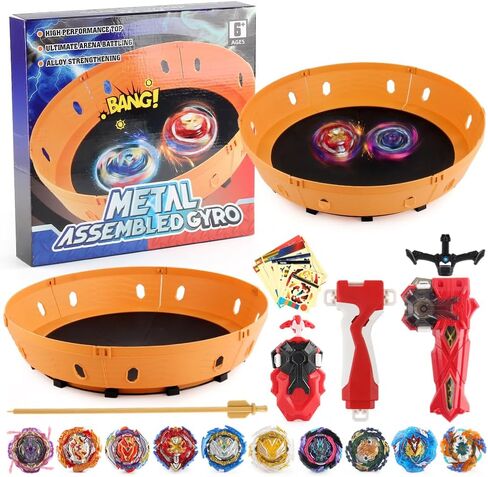 مجموعة Bey Battling Top Stadium Blade Battle Set - 10 قمصان دوارة معدنية فيوجن، 2 قاذفات، 1 ساحة للأطفال بعمر 6 سنوات فما فوق - قمصان قتال Bey عالية الأداء للأطفال الأولاد in Saudi Arabia