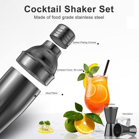 Vabaso 20 Piece Cocktail Shaker Set with Rotating Stand, 25oz Stainless Steel Black Bartender Kit Bar Tools Set for Home, Bars, Parties and Traveling, Cocktail Lovers Gift in Saudi Arabia