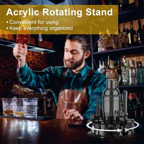 Vabaso 20 Piece Cocktail Shaker Set with Rotating Stand, 25oz Stainless Steel Black Bartender Kit Bar Tools Set for Home, Bars, Parties and Traveling, Cocktail Lovers Gift in Saudi Arabia