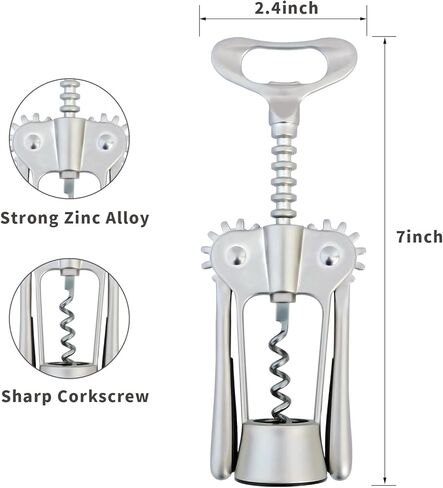 فتاحة زجاجات النبيذ شديدة التحمل - 2 في 1 أذرع جسم من سبائك الزنك من الفولاذ المقاوم للصدأ فتاحة نبيذ حلزونية، مفتاح يدوي متعدد الوظائف للنبيذ والبيرة لحانات المطاعم والمطبخ المنزلي لاستخدام DEHOZO in Kuwait