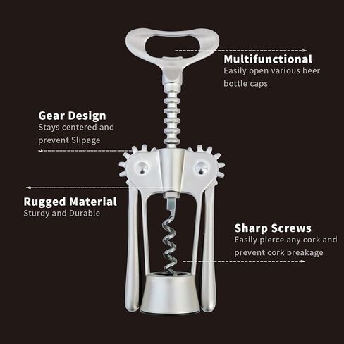فتاحة زجاجات النبيذ شديدة التحمل - 2 في 1 أذرع جسم من سبائك الزنك من الفولاذ المقاوم للصدأ فتاحة نبيذ حلزونية، مفتاح يدوي متعدد الوظائف للنبيذ والبيرة لحانات المطاعم والمطبخ المنزلي لاستخدام DEHOZO in Kuwait