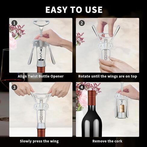 فتاحة زجاجات النبيذ شديدة التحمل - 2 في 1 أذرع جسم من سبائك الزنك من الفولاذ المقاوم للصدأ فتاحة نبيذ حلزونية، مفتاح يدوي متعدد الوظائف للنبيذ والبيرة لحانات المطاعم والمطبخ المنزلي لاستخدام DEHOZO in Kuwait