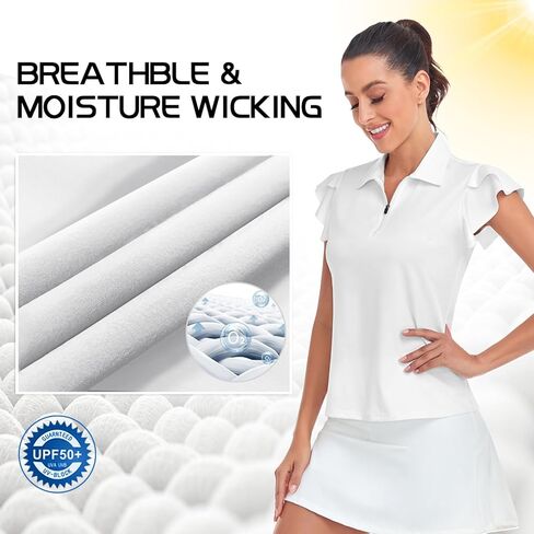 Soneven Womens Ruffle Sleeve Golf Polo Shirts Moisture Wicking Print Work Blouses in Saudi Arabia