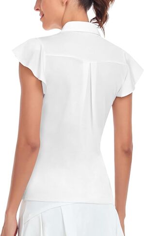 Soneven Womens Ruffle Sleeve Golf Polo Shirts Moisture Wicking Print Work Blouses in Saudi Arabia